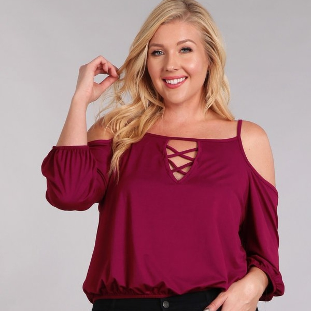 Burgundy Plus Off The Shoulder Top